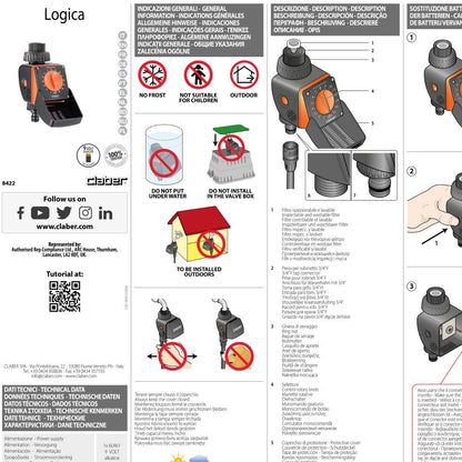 Claber 53922 8422 Aquauno Logic Programmer (Black/Orange)