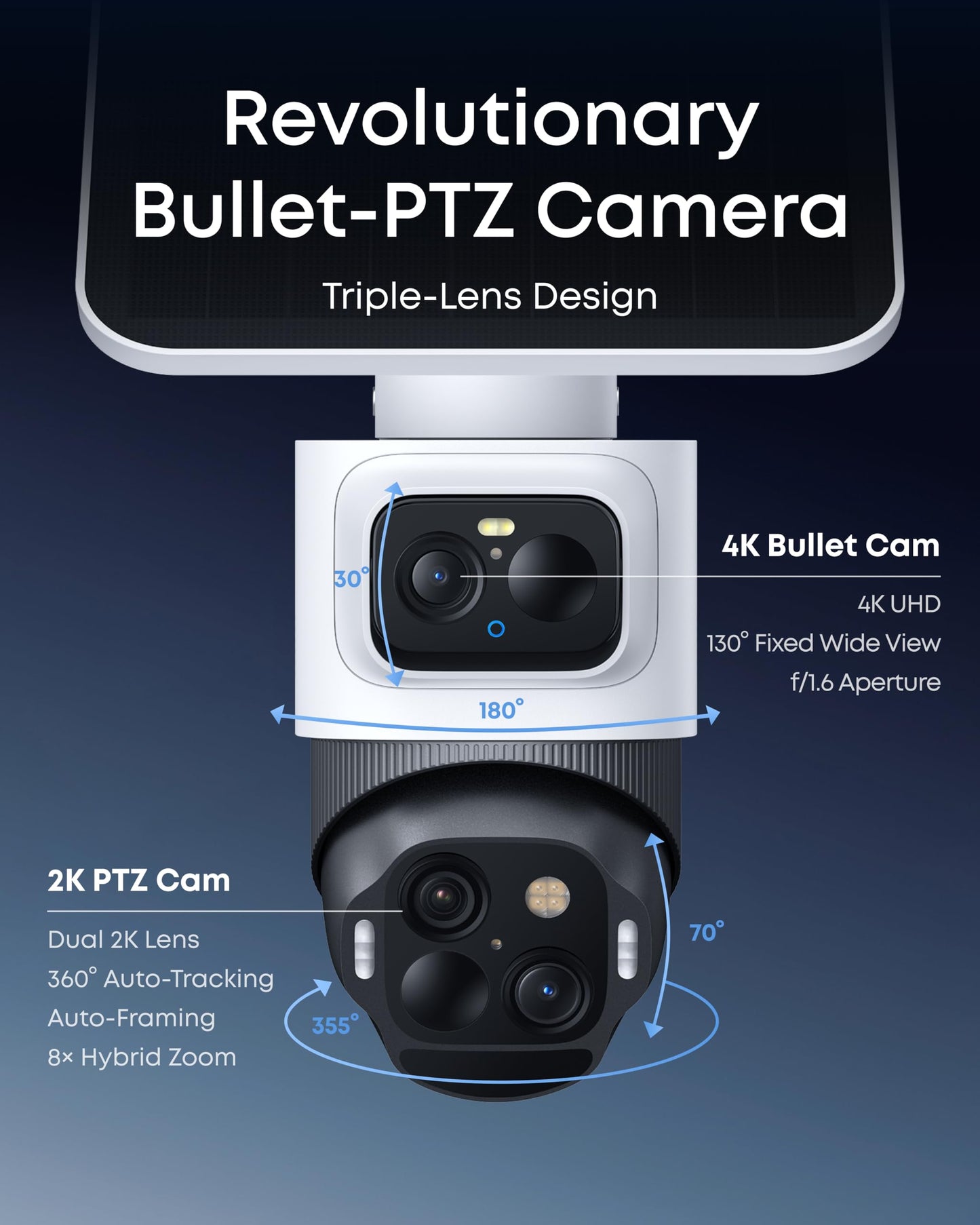 eufy Security eufyCam S4 4-Cam Kit, 4K Solar Wireless Outdoor Security System,3-Lens Bullet-PTZ cam, 360° Coverage,Cross-Cam Track, AI Facial Recognition, 8X Zoom,0 Monthly Fee,Expandable up to 16TB