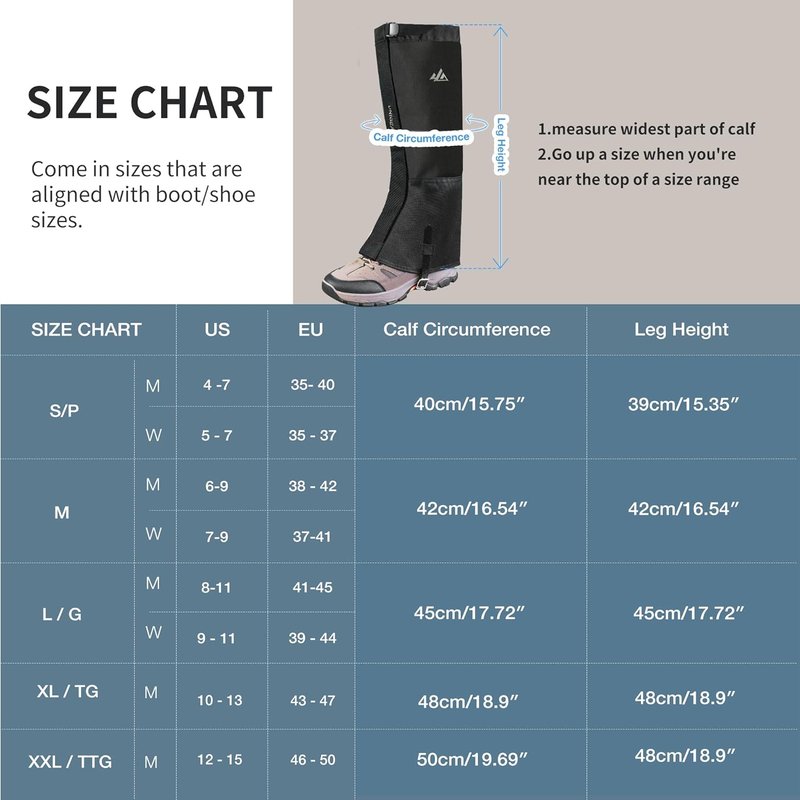 Leg Gaiters - 1000D Waterproof Boot Gaiters for Hiking, Walking, Climbing & Skiing | Durable & Lightweight
