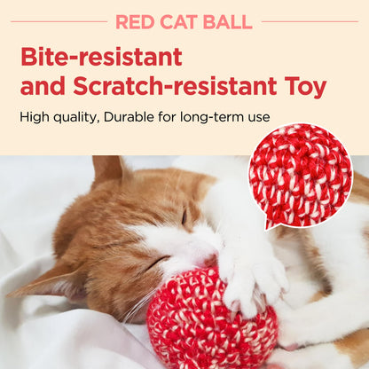 JAYU PET Red Cat Ball [W/O Bell Version] - Handmade Silvervine Cat Toy with Catnip, Interactive Matatabi Ball for Indoor Cats & Kittens, Feline Play Toy & Gift (2.7 inch)