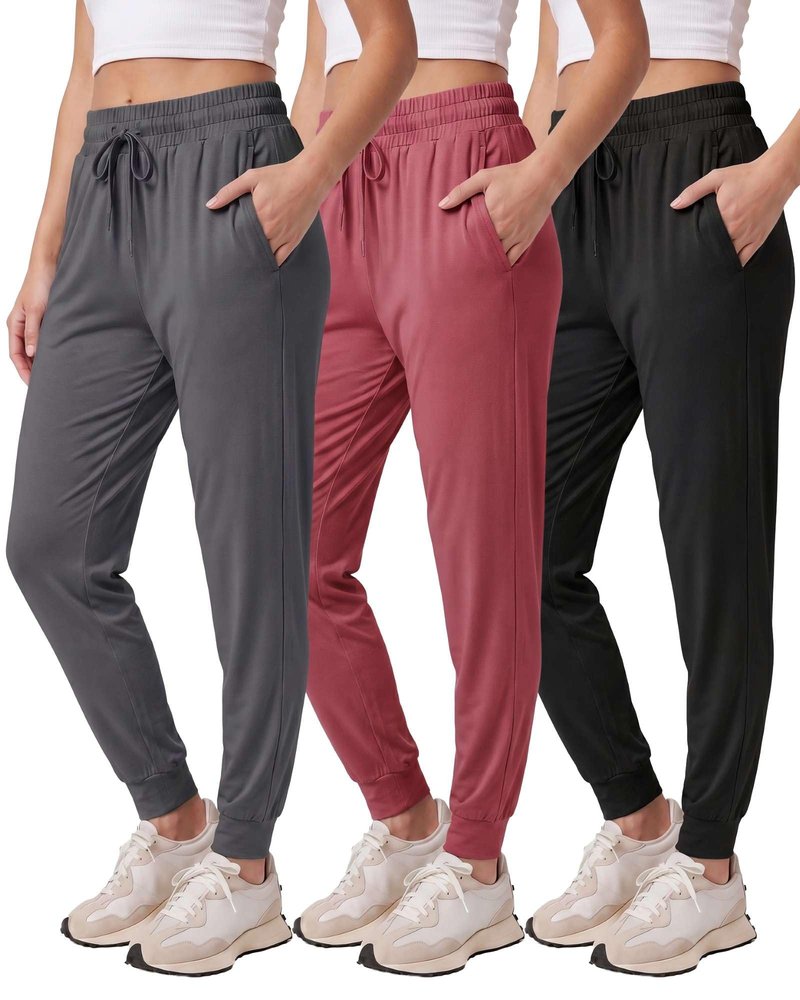 Real Essentials 3 Pack: Women's Lounge Joggers Sweatpants with Pockets Yoga Running Athletic Workout, Set 6, M, Pack of 3