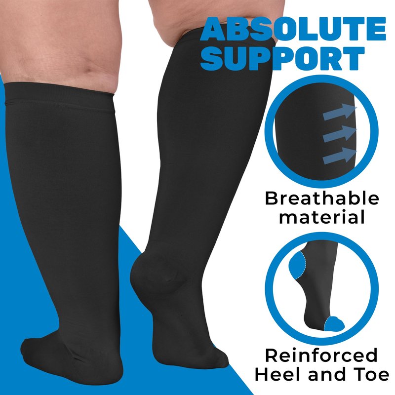 (3 Pairs) Plus Size Compression Socks for Women and Men 15-20mmHg - Wide Calf Compression Support Socks for Nurse, Travel, Flight, Airplain, Work, Running, Sports, Workout - Black, 6X-Large