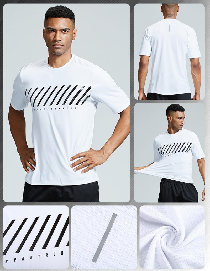 5 Pack Men’s Active Quick Dry Crew Neck T Shirts | Athletic Running Gym Workout Short Sleeve Tee Tops Bulk (Set 14, Medium) White