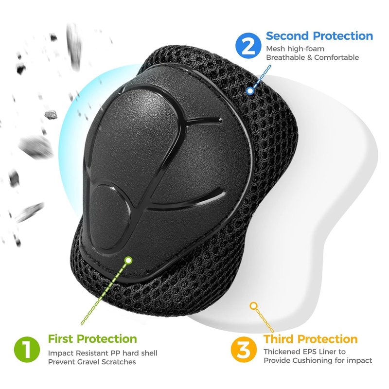 BOSONER Basic Kids Protective Gear: Kids Knee Pads and Elbow Pads with Wrist Guards Set for 3-15 Years - Design for Roller Skates, Cycling, BMX Bike, Skateboard, Inline Skating, Scooter Riding Sports