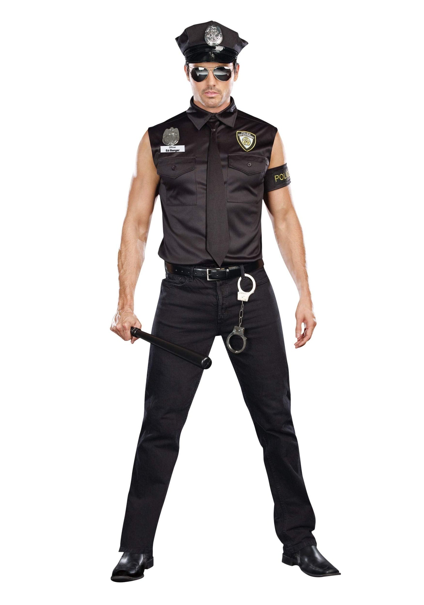 Dreamgirl Adult Mens Dirty Cop Officer Costume, Dirt Cop Officer Ed Banger Halloween Costume - X-Large