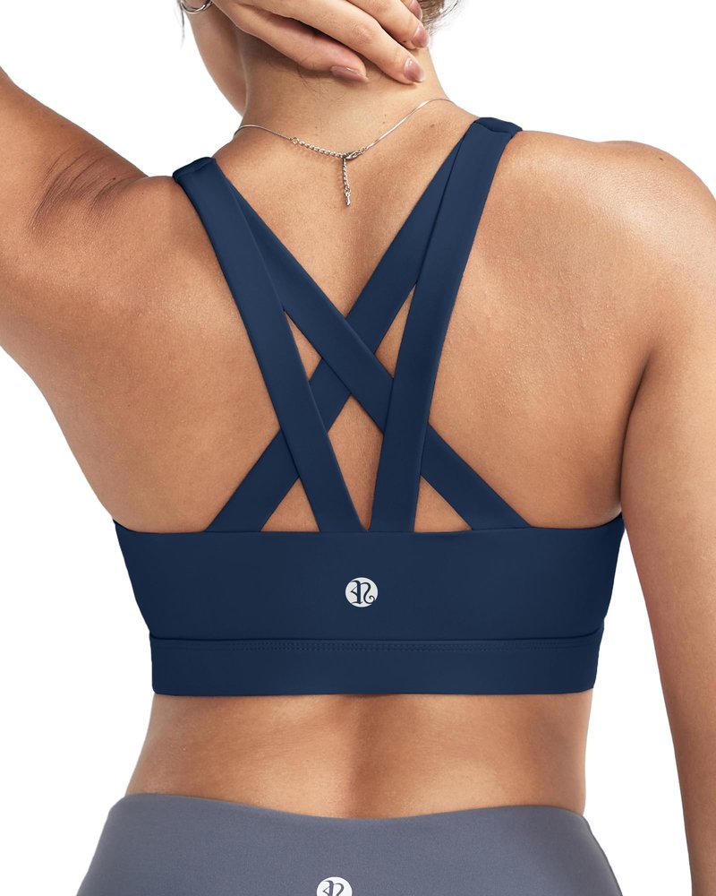 RUNNING GIRL Sports Bra for Women, Criss-Cross Back Padded Strappy Sports Bras Medium Support Yoga Bra with Removable Cups(2575_Navy Blue_3XL)