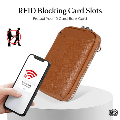 befen Genuine Leather Brown Small Crossbody Bag Wallet Purse RFID Purses for Women Crossbody Anti Theft - Cognac Brown