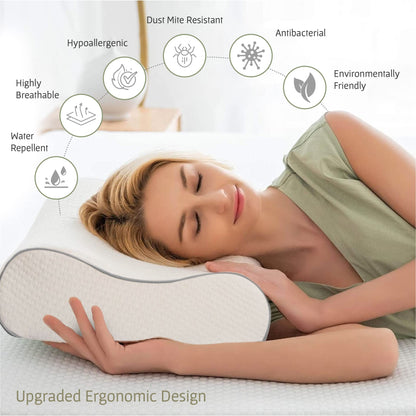 Cervical Spine Pillow for Neck Pain, Shoulder Pain - Orthopedic Memory Foam Support for Side and Back Sleepers - Neck Pillow for Sleeping, Soft Memory Foam (Original Wave Design)
