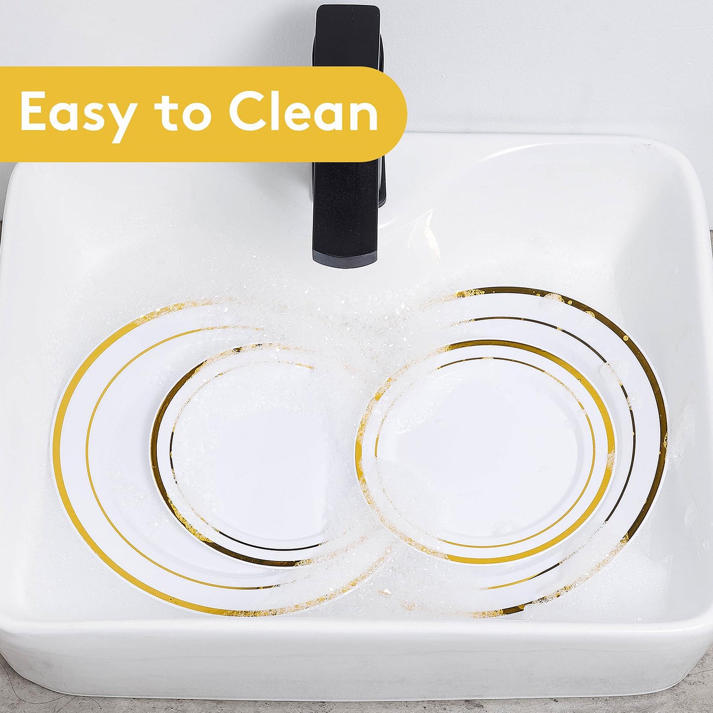 Goodluck 200PCS Gold Plastic Plates, Heavy Duty Disposable Gold Plates with 100 10.25 inch Dinner Plates and 100 7.5 inch Dessert Plates, Disposable Plates for Party, Holiday, Wedding, Thanksgiving