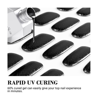 MelodySusie 30PCS Semi Cured Gel Nail Strips (Black Glitter), Works with Any Nail Lamps, Salon Quality, Long Lasting, Easy to Apply and Remove, Includes 2 Prep Pads, Nail File and Wooden Stick