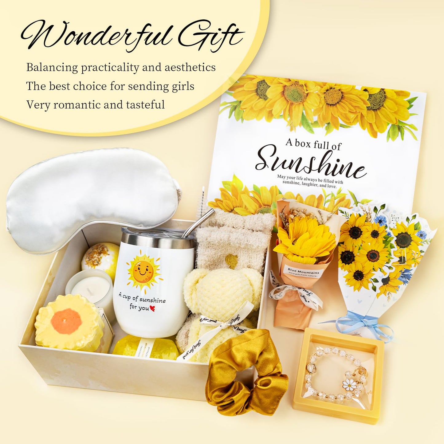 Gift Baskets for Women, Sending Sunshine Sunflower Care Package for Women, Thank You, Get Well, Sympathy Inspirational Friendship Christmas Gifts for Mom Her Sister Friends Wife, Self Care Spa Basket