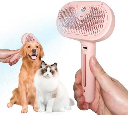 3 in 1 Cat Steam Brush - Pet Spray Hair Removal Comb for Shedding & Grooming - Water Brush for Cats Dogs - One-Click Release Button - Steam Brush for Dogs, Pet Steam Brush for Dog