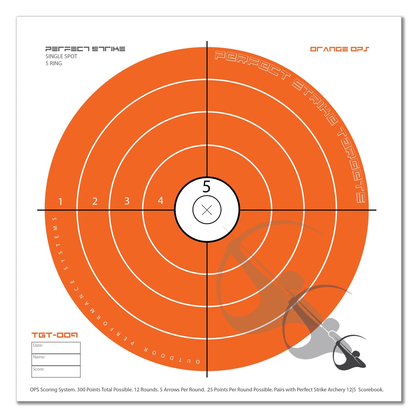Perfect Strike Archery Paper Targets. Single Spot Bullseye Design. (12" x 12"). PSA-OO-SYS-009. (12 Targets)