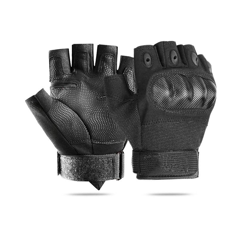 Liovoras Fingerless Tactical Gloves for Gym, Motorcycle Gloves Hard Shell Knuckle Protection Leather Palm, Workout Cycling Airsoft Shooting Hunting Hiking Driving