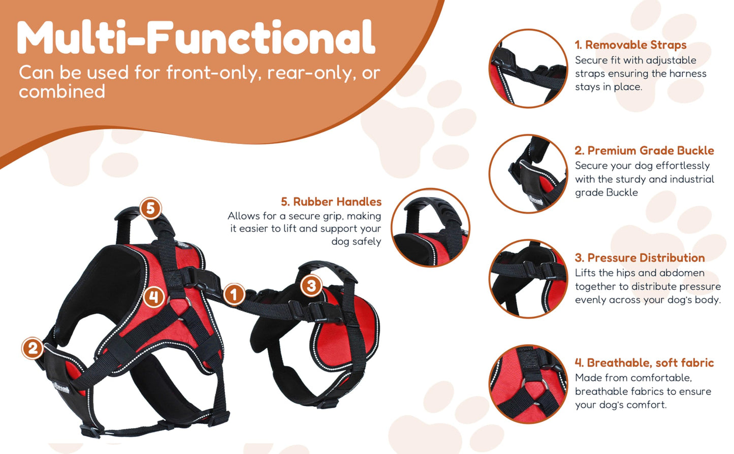 Doggie Stylz Multi-Functional Full-Body Lifting Dog Harness Vest, Designed for Front-Only, Rear-Only or Full-Body Lifting. Please Measure Your Dog Before Ordering.