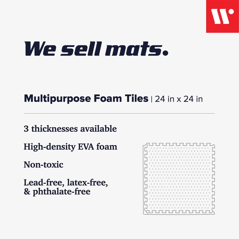 We Sell Mats 3/8 Inch Thick Multipurpose Exercise Floor Mat with EVA Foam, Interlocking Tiles, Anti-Fatigue for Home, or Gym, 24 in x 24 in