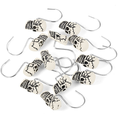 Jetec 12 Pcs Skull Shower Curtain Hooks Halloween Shower Rings Decorative Skeleton Curtain Hook Rings Stainless Steel Bathroom Hooks with Skull Decor for Home Halloween (Spooky Style)