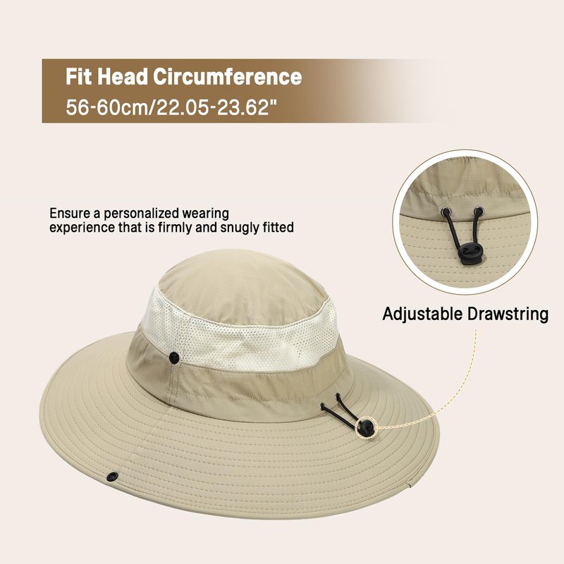 KUANG! Men Women Sun Hats Fishing Hat UPF 50+ Breathable Wide Brim Hiking Summer UV Protection Bucket Hats Beige