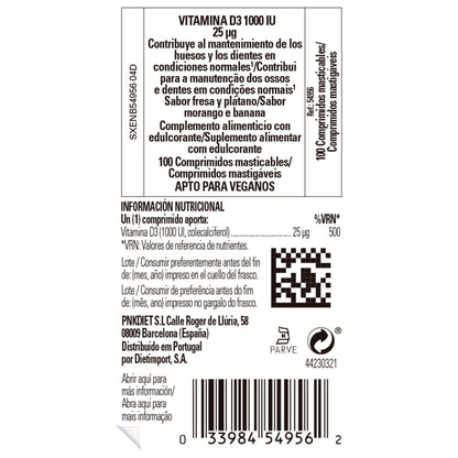 Solgar Vitamin D3 1000 IU (25 µg) Chewable Tablets - Pack of 100 - For Healthy Bones, Teeth and Muscle Function - Immunity - Gluten Free
