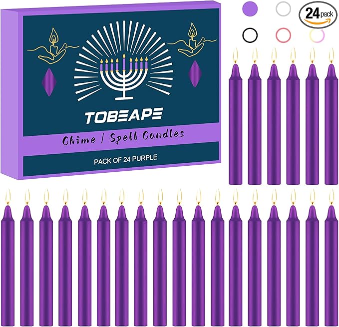 Tobeape Spell Chime Candles 24 pcs Purple Candles, 4" Tall Unscented Mini Taper Candle Christmas Advent Candle for Witchcraft, Wiccan Altar, Magic Tools, Rituals, Prayer, Meditation, Party Decoration