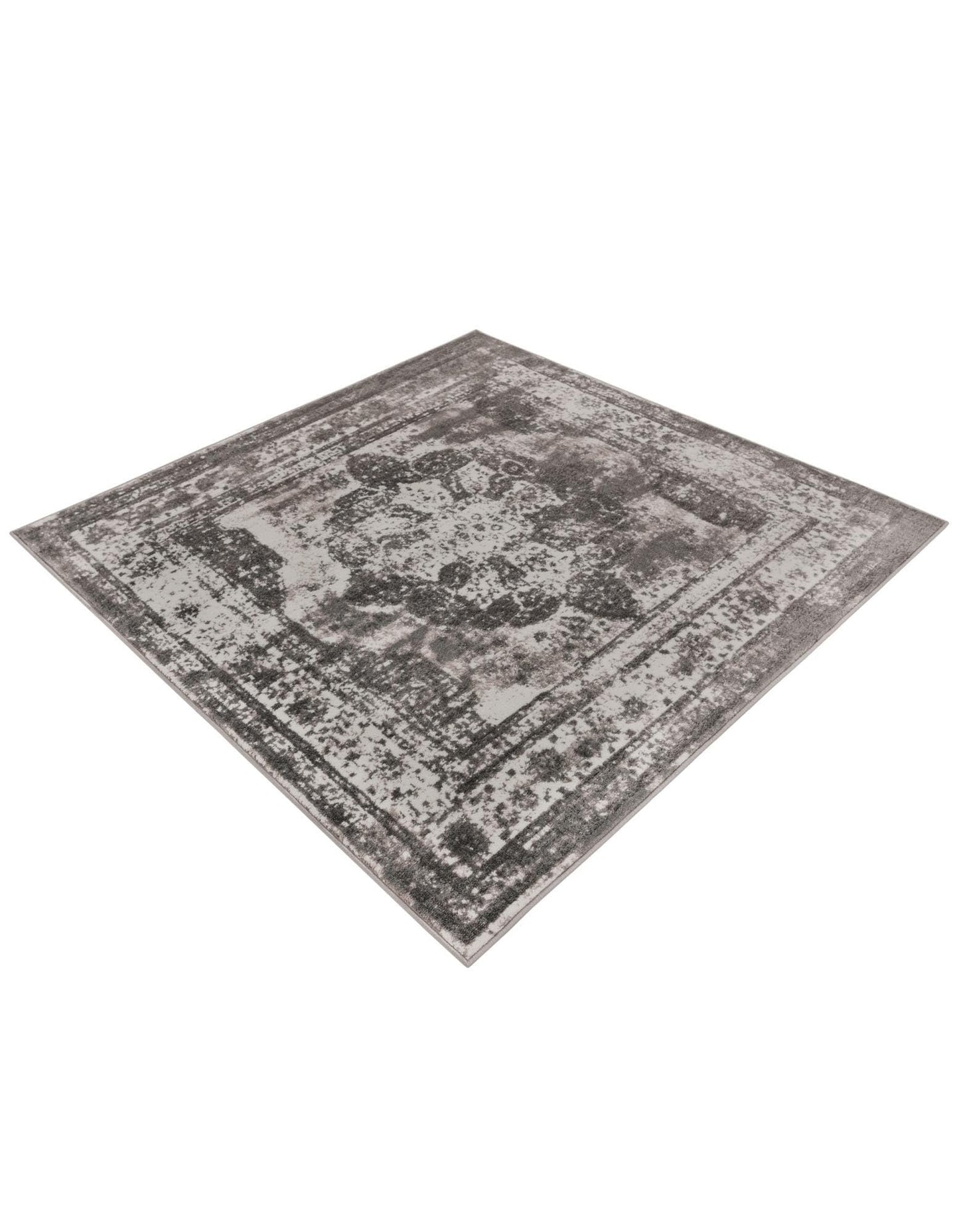 Rugs.com - Monte Carlo Rug – 5 Ft Square Gray Easy-Clean Rug – Low-Profile Vintage Medallion Area Rug for Living Rooms, Bedrooms, and Home Offices