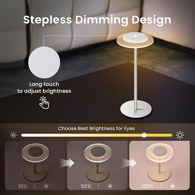 LOFTEK Cordless Table Lamps Set of 2 - Rechargeable Color Changing Portable Desk Lamps with Adjustable Height for Restaurants, Bars, Outdoor Party, Camping