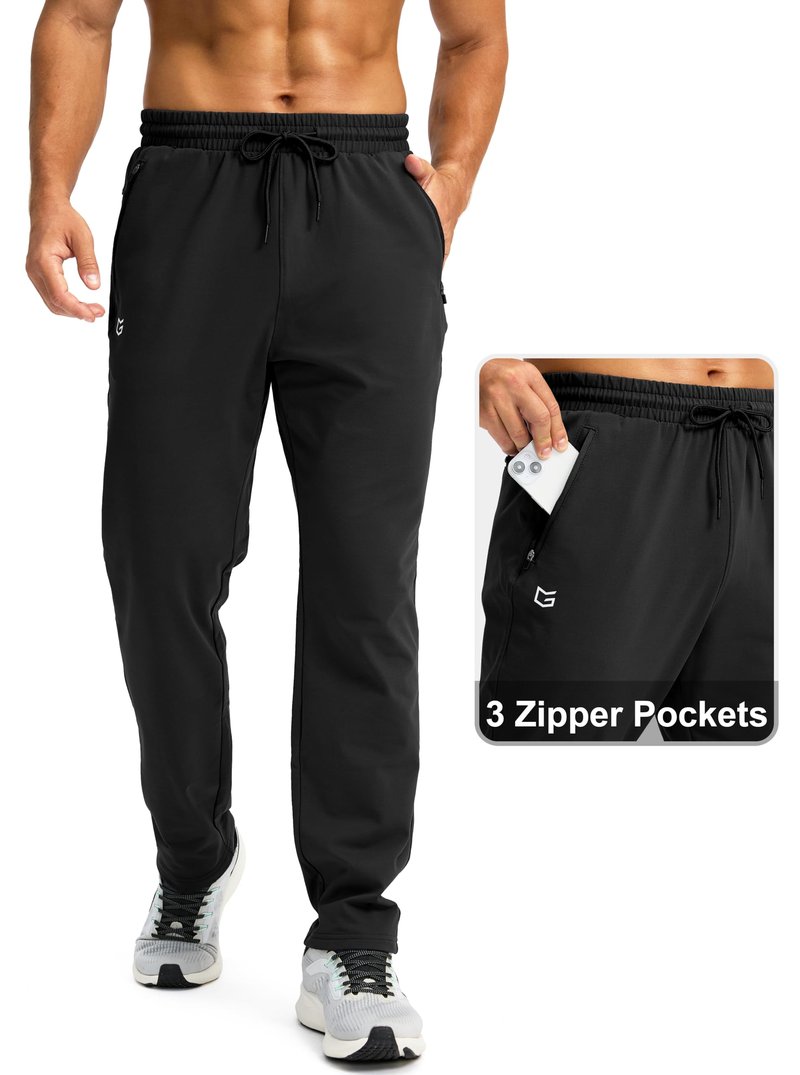 G Gradual Men's Fleece Lined Winter Pants with 3 Zipper Pockets Warm Athletic Joggers Workout Running Sweatpants for Men(Black,L)