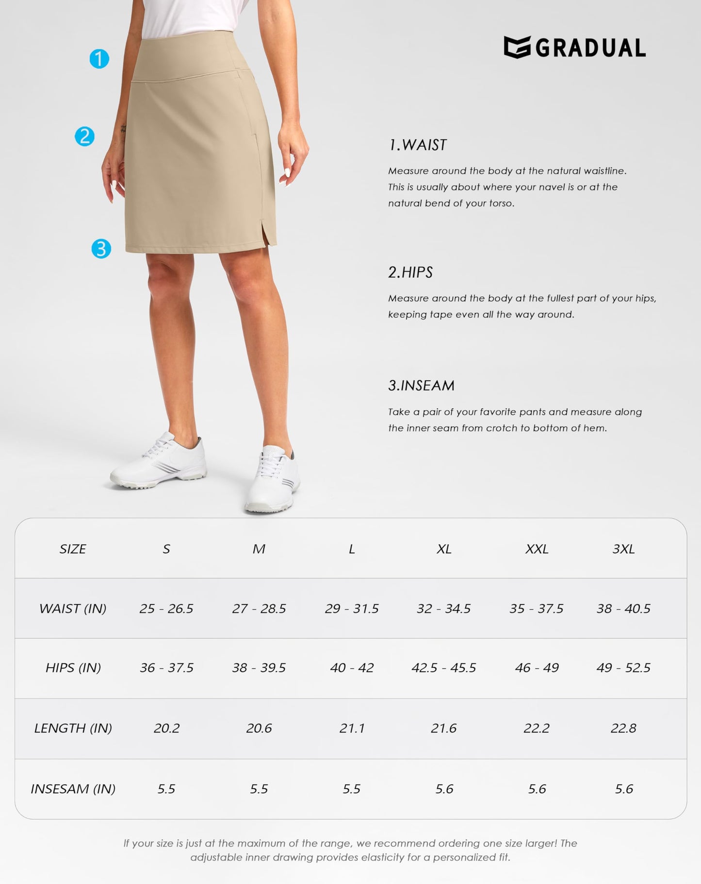G Gradual 20" Golf Skorts Skirts for Women with 7 Pockets Knee Length Skort Athletic Modest Long Tennis Skirts for Women(A-Black,L)