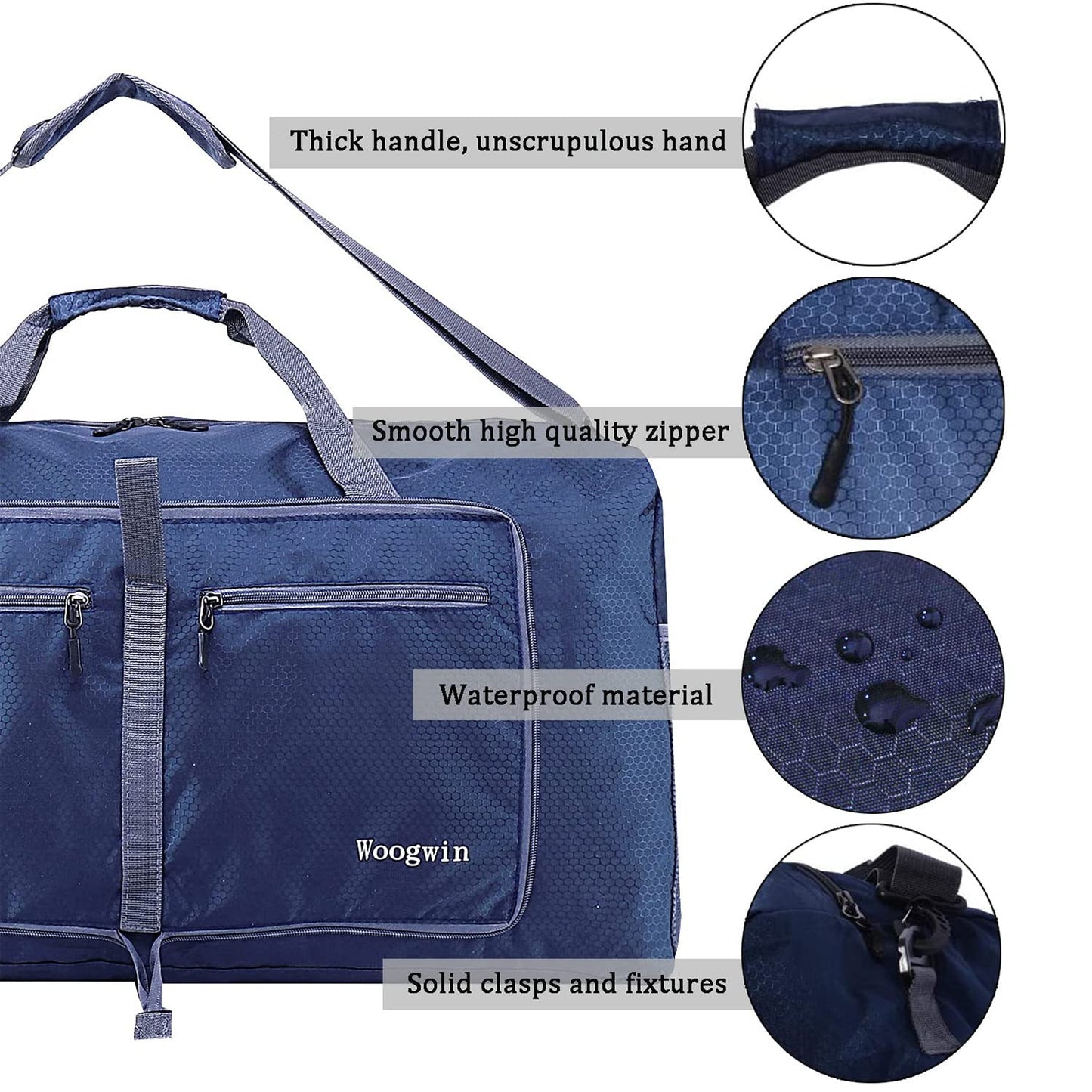 ehsbuy 60L Foldable Travel Duffle Bags for Men Women Large Holdall Waterproof Overnight Weekend Bags for Gym Luggage