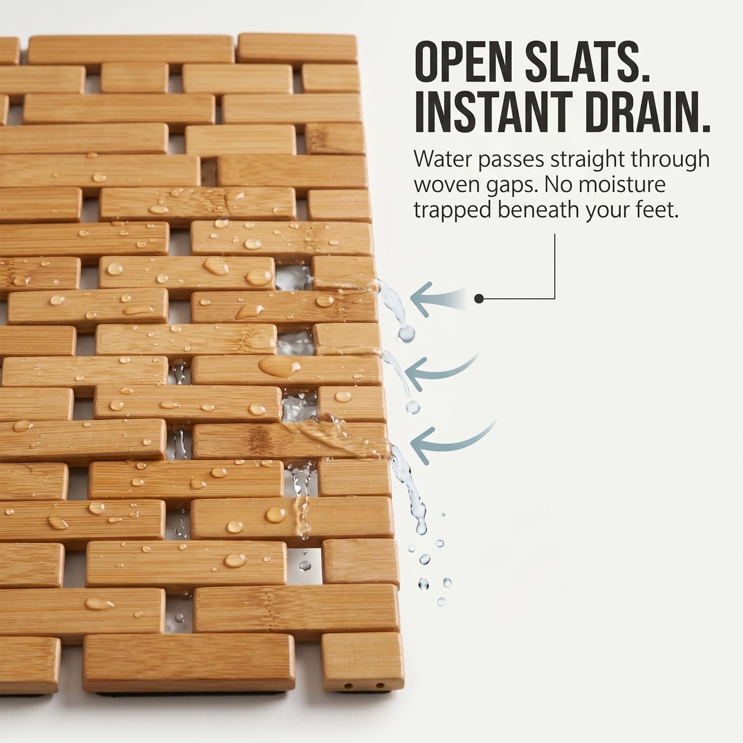 SOUJAP 2 PCS Bamboo Bath Mat, 23.6 x 15.7 Inch, Wooden Shower Floor Mat for Kitchen, Bedroom, Bathtub