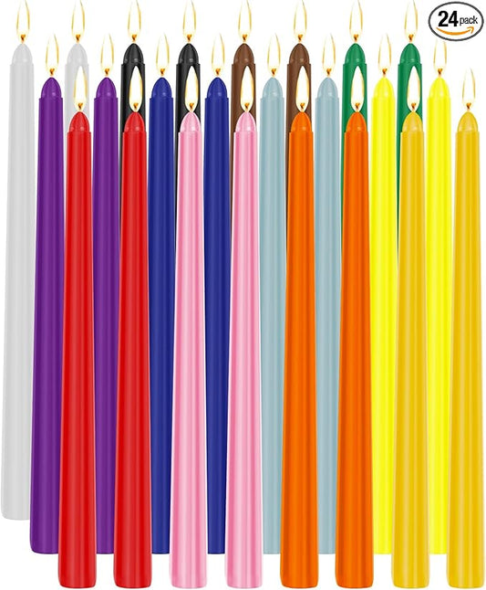 Tobeape 24 Colored Taper Candles, 10 Inch x 0.85 Dinner Candle Set, 7-8 Hour Burn Time, Unscented, Smokeless and Dripless Colorful Candlesticks Christmas Candles for Birthday Wedding Party Home Décor