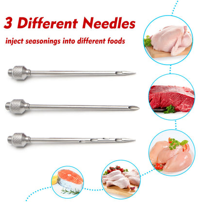 TGE-V 1-oz Plastic BBQ Marinade Injector Kit, Turkey Injector Syringe (3 Stainless Steel Meat Needles + 3 Replacement O Rings + 1 Cleaning Brush) for Smoked BBQ Grill