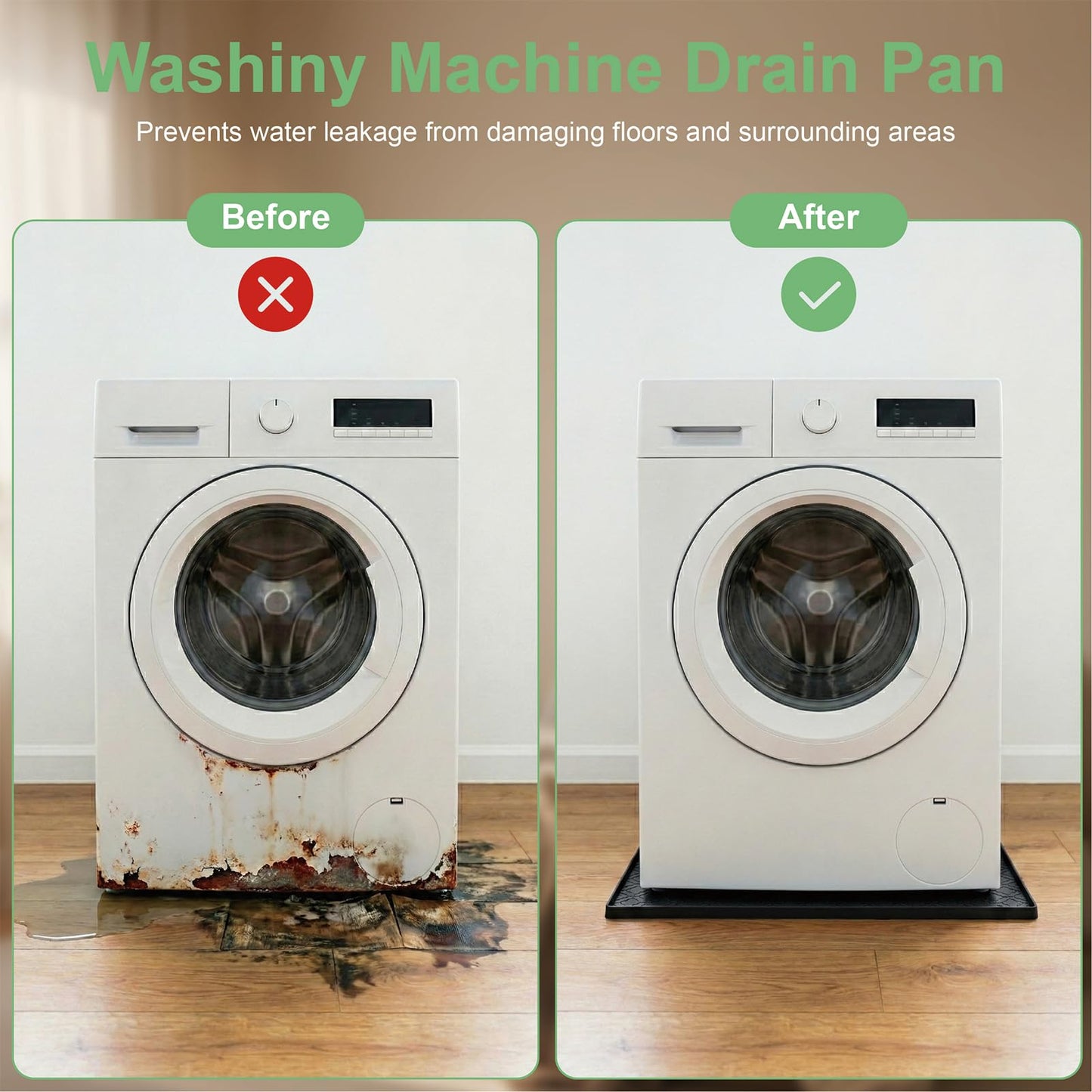 YLNJT 33 x 31 Inch Washing Machine Drain Pan, Silicone Washer Pan, Black