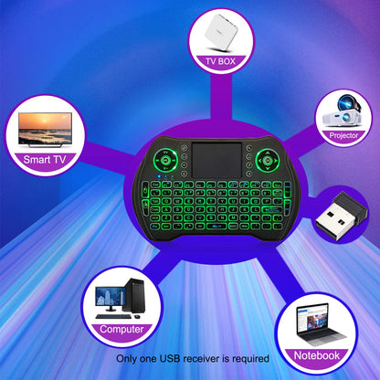 Mini Wireless Keyboard Backlit With Touchpad Mouse Combo and Multimedia Keys 2.4G Mini Keyboard Handheld Remote for Android TV Box,HTPC,PS3,PS4,Windows PC,Smart TV,Tablet