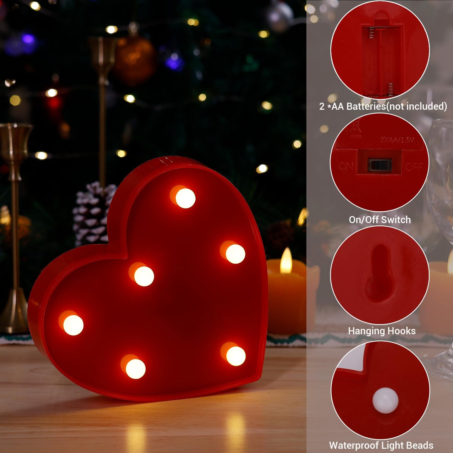 TRONSBOO LED Marquee Sign Light Up Letters, Alphabet Light Up Letters Sign, Battery Powered LED Letter Lights for Night Light, Wedding, Birthday, Party, Christmas or Home Decor (Red Heart)