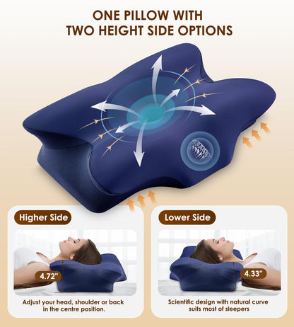 Cervical Pillow for Neck and Shoulder, Ergonomic Contour Memory Foam Pillows for Sleeping, Cooling Neck Support Pillow for Back Stomach Side Sleeper Dark Grey
