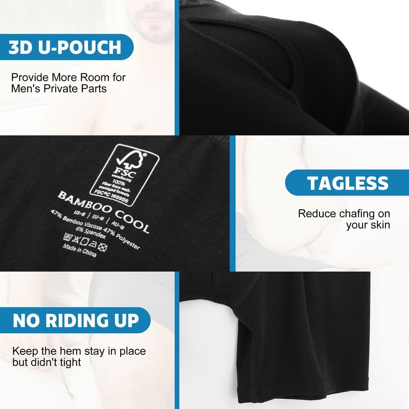 BAMBOO COOL Moisture-Wicking Soft Men's Underwear Boxer Briefs for Men With Open Fly Pouch (6 pack) M