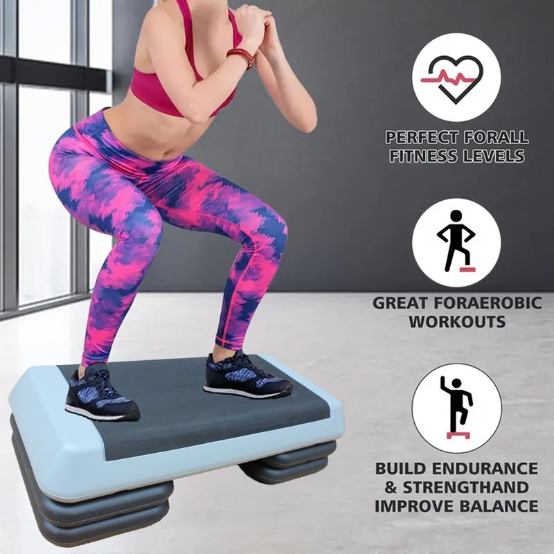 Adjustable Workout Aerobic Exercise Step Platform, Fitness & Exercise Step Platform with 2 Stackable Risers for Home Gym Cardio Training(Grey)