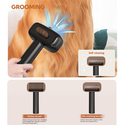 Bunfly Dog Grooming Kit with 13000kpa Strong Grooming & Vacuum Suction 99% Pet Hair,3L Capacity,11 Grooming Tools Dogs Cats and Other Animals,Home and Car Cleaning -Black