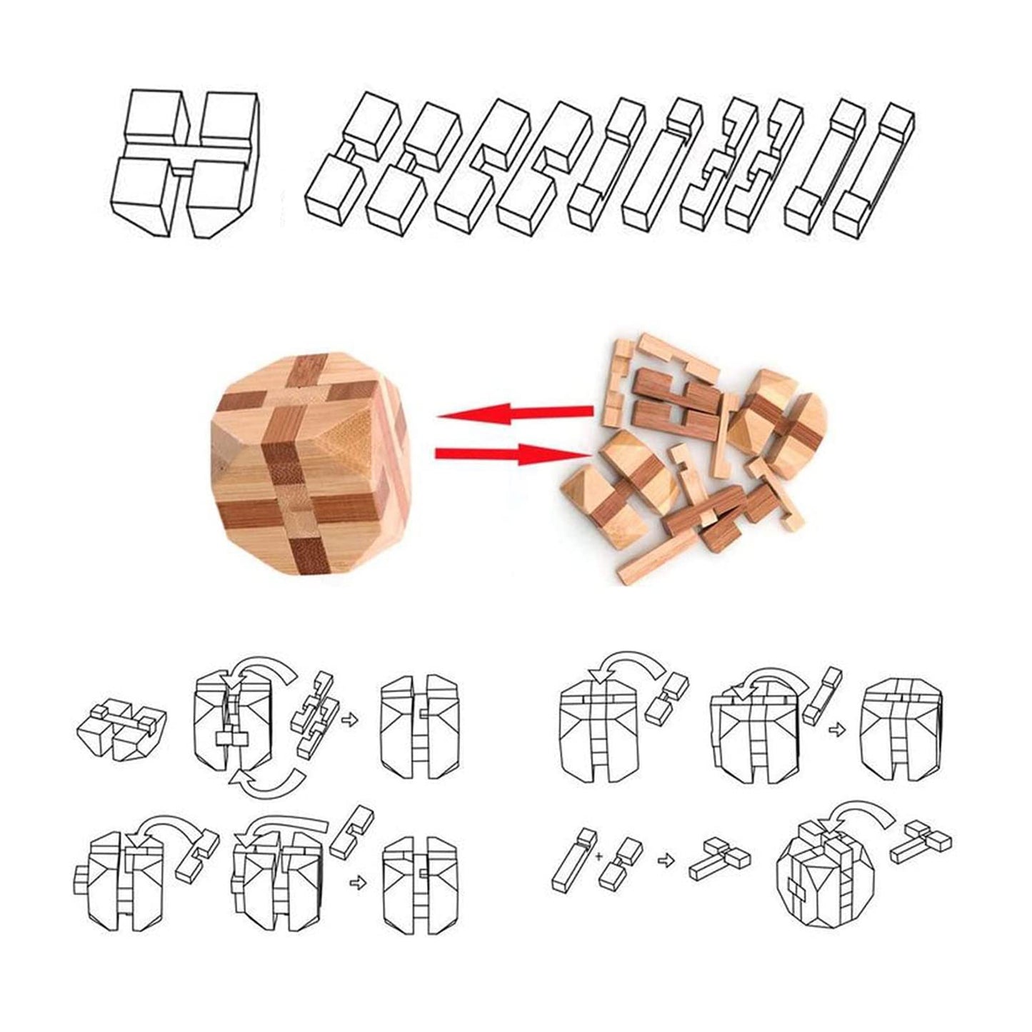 Holzsammlung Set of 9 3D Wooden Brain Teaser Puzzles, IQ Challenge Puzzle Games, Small Logic Mind Puzzle Box Toy Removing Assembling Lock Puzzle Gift Set for Adults Teenagers Kids, 1.8inch 4.5cm