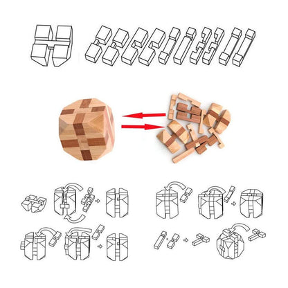 Holzsammlung Set of 9 3D Wooden Brain Teaser Puzzles, IQ Challenge Puzzle Games, Small Logic Mind Puzzle Box Toy Removing Assembling Lock Puzzle Gift Set for Adults Teenagers Kids, 1.8inch 4.5cm