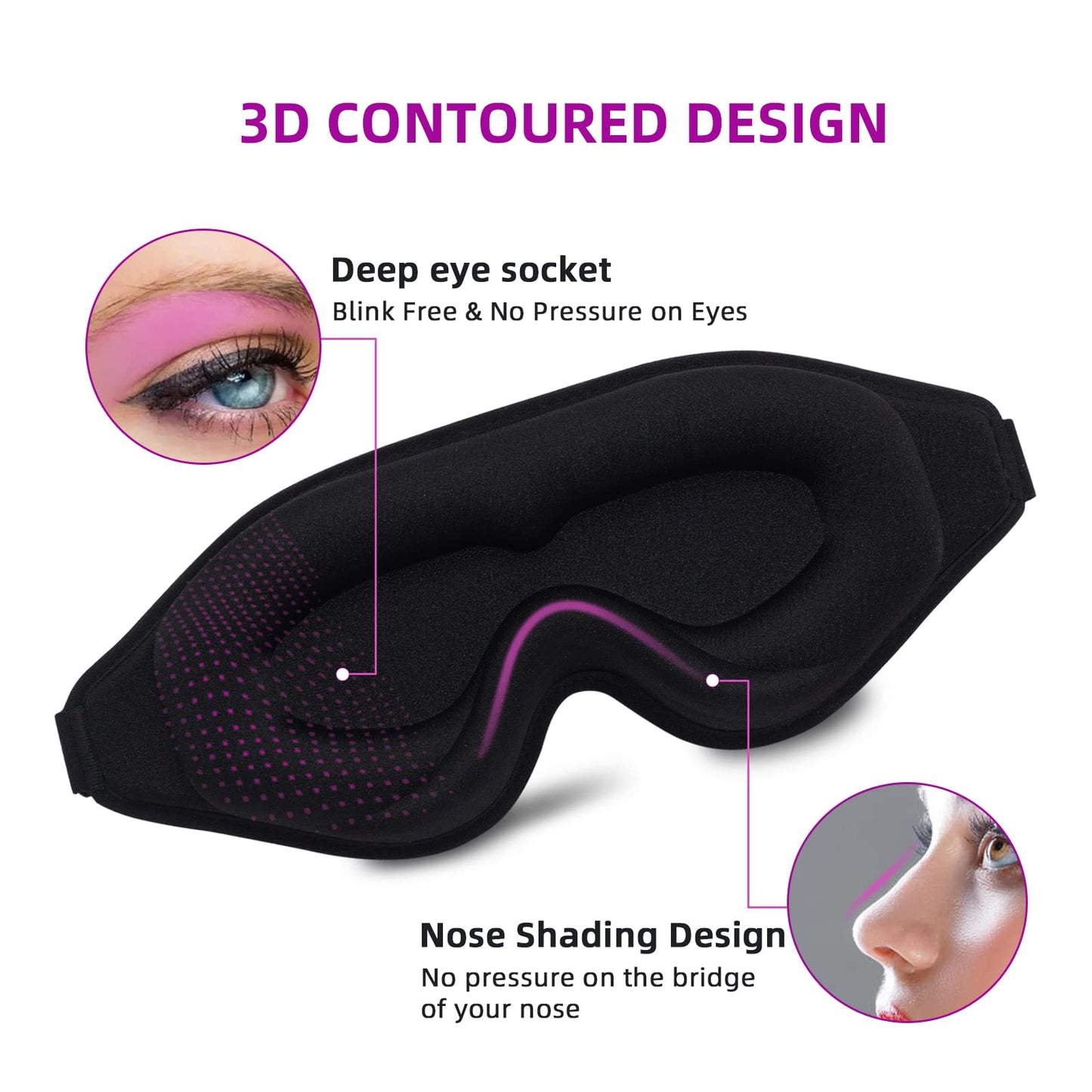 3D Contoured Sleep Mask for Women Men,Effective Light Blocking Eye Mask Sleeping Soft Night Blindfold with Adjustable Strap(Pink)