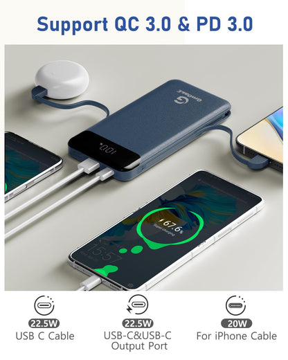 Portable Charger 20000mAh，22.5W Fast Charging Power Bank, Cell Phone Replacement Battery with 5 Output 2 Input for iPhone 16/15 Plus/15 Pro Pro Max,Samsung Galaxy,and More(1 Pack,Pearl Black)