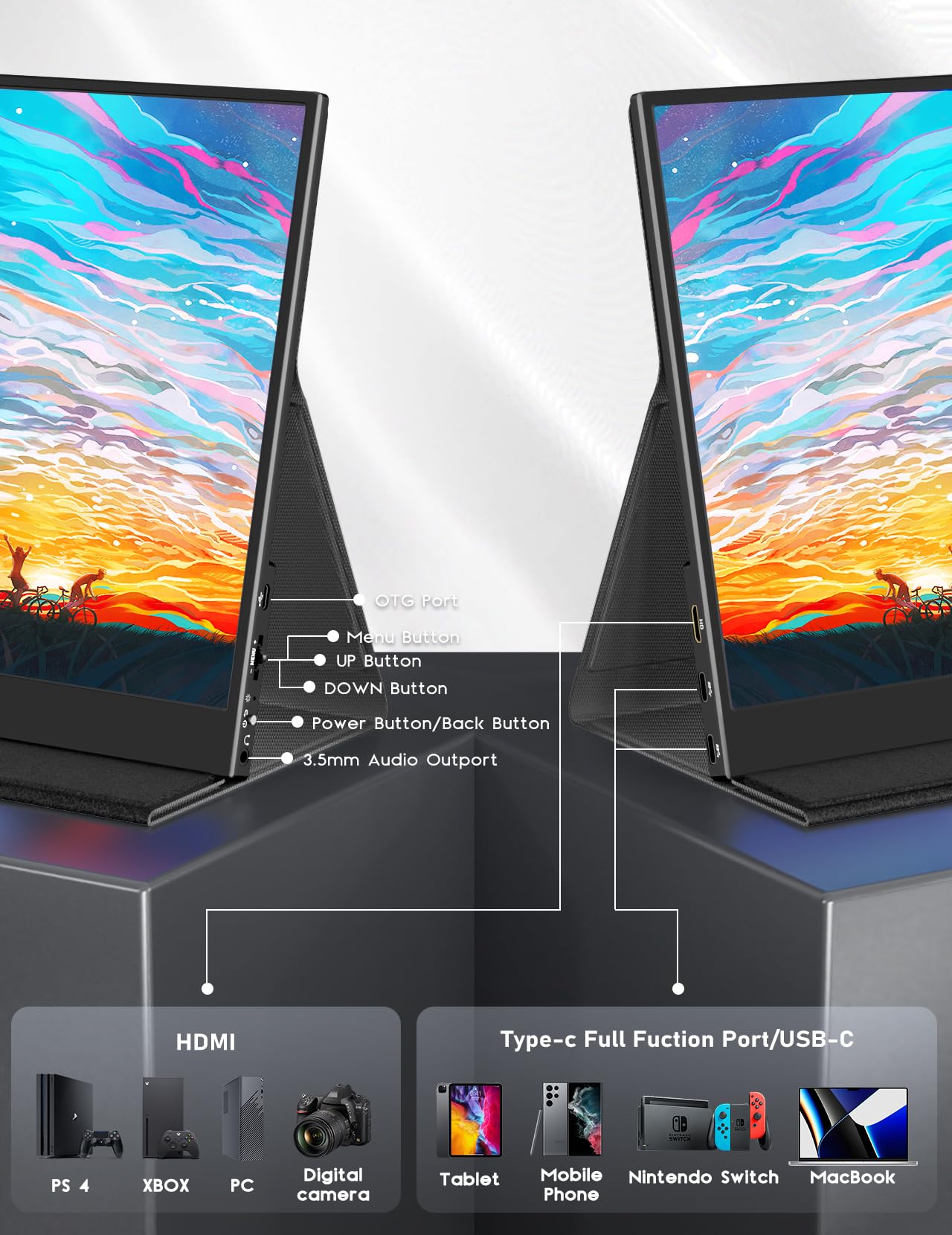 4K Portable Monitor 13.3" 3840 x 2160 UHD USB-C HDMI Laptop Monitor, 100% sRGB IPS Computer Gaming Display HDR Travel Monitor w/Speakers for Laptop Xbox PS5 Switch PC Phone