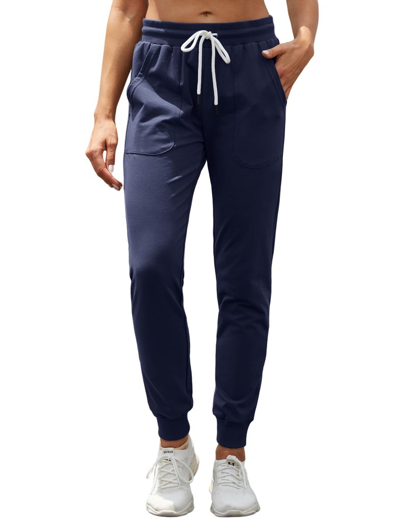 SPECIALMAGIC Women's Tapered Sweatpants with Pockets Athletic Cotton Joggers Drawstring Casual Sweat Pants for Female Long Navy L