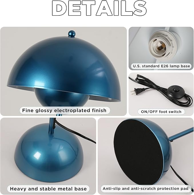 SUNLLOK Flower Pot Floor Lamp for Living Room, Metal Dome Lampshade Standing Floor Lamp with Foot Switch, Modern Reading Floor Light Fixture for Kitchen Island, Bedroom, Restaurant (Pearl Blue)
