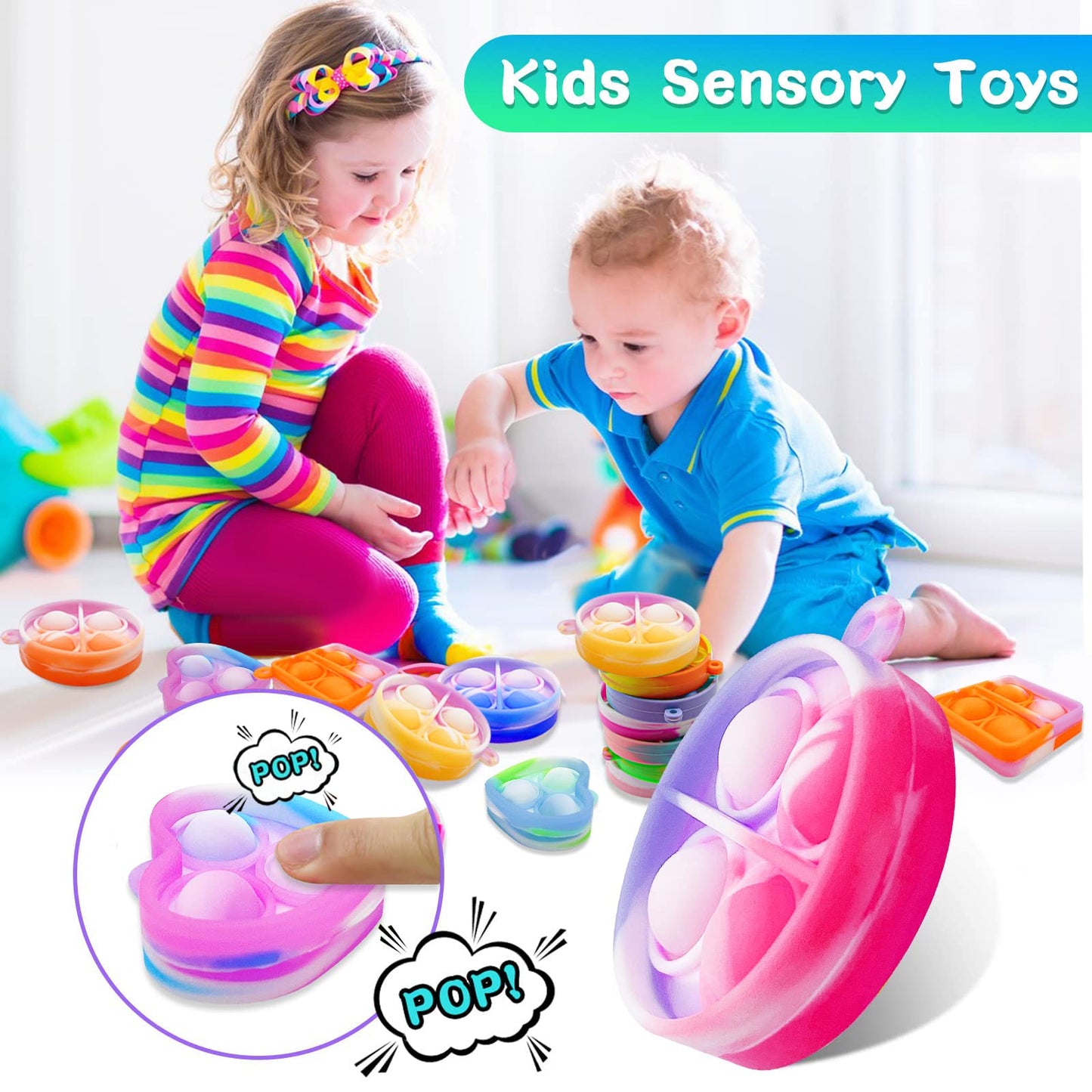 ONKULL Pop Fidget Keychain 30 Pack Mini Fidget Toys Bulk Party Favors for Kids 4-8,8-12 Year Boys Girls Push Pops Bulk Toys Its Small Prizes for Kids Classroom Birthday Party Favors Bubble Poppers