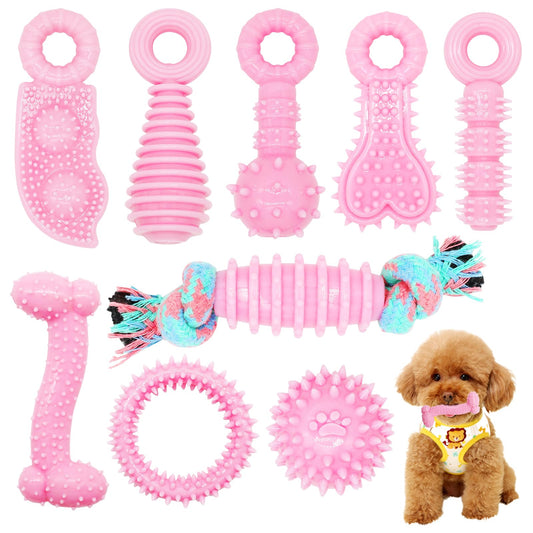 CGBD Puppy Toys, 9 Pack Puppy Chew Toys for Teething, Cute Pink Small Dog Toys, Teething Toys for Puppies, Soft Durable Interactive Dog Chew Toy for Small Dogs