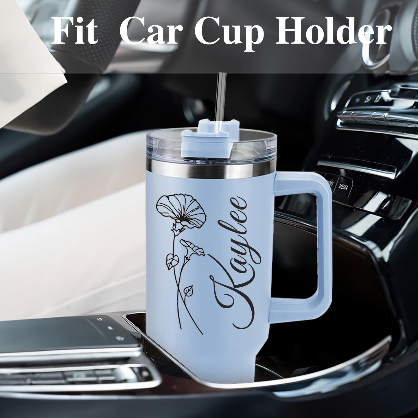 Elemtansy Personalized 40 Oz Tumbler with Handle and Straw, Custom Cup with Name, Stainless Steel Travel Coffee Tumbler, Personalized Birthday Gifts for Women