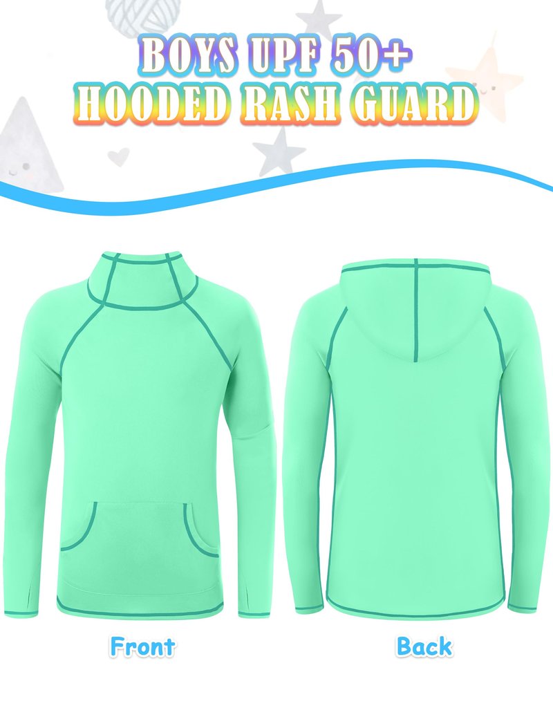 Boys Hooded Long Sleeve Rash Guard Swim Shirt, Youth Kids UPF 50+ Fishing Shirt, Sun Protection Hiking Beach Hoodie